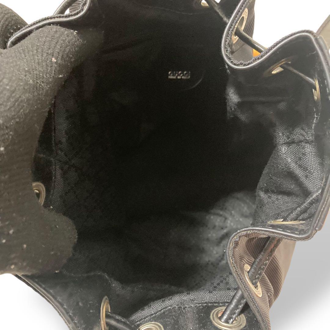 GUCCI Shoulder Bag Purse 2way Bamboo Nylon Leather Black Authentic