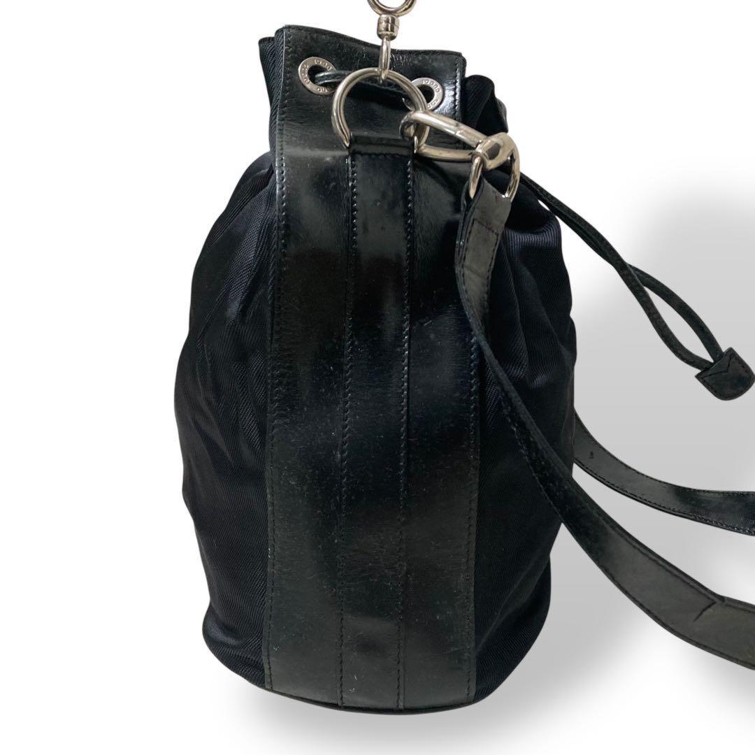 GUCCI Shoulder Bag Purse 2way Bamboo Nylon Leather Black Authentic