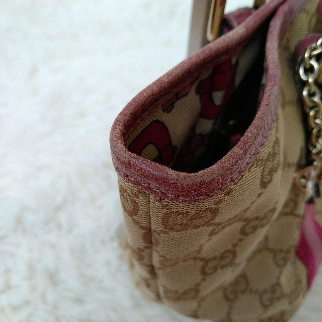 GUCCI Hand Bag Tote Purse Sherry Line GG Canvas Beige Pink Authentic