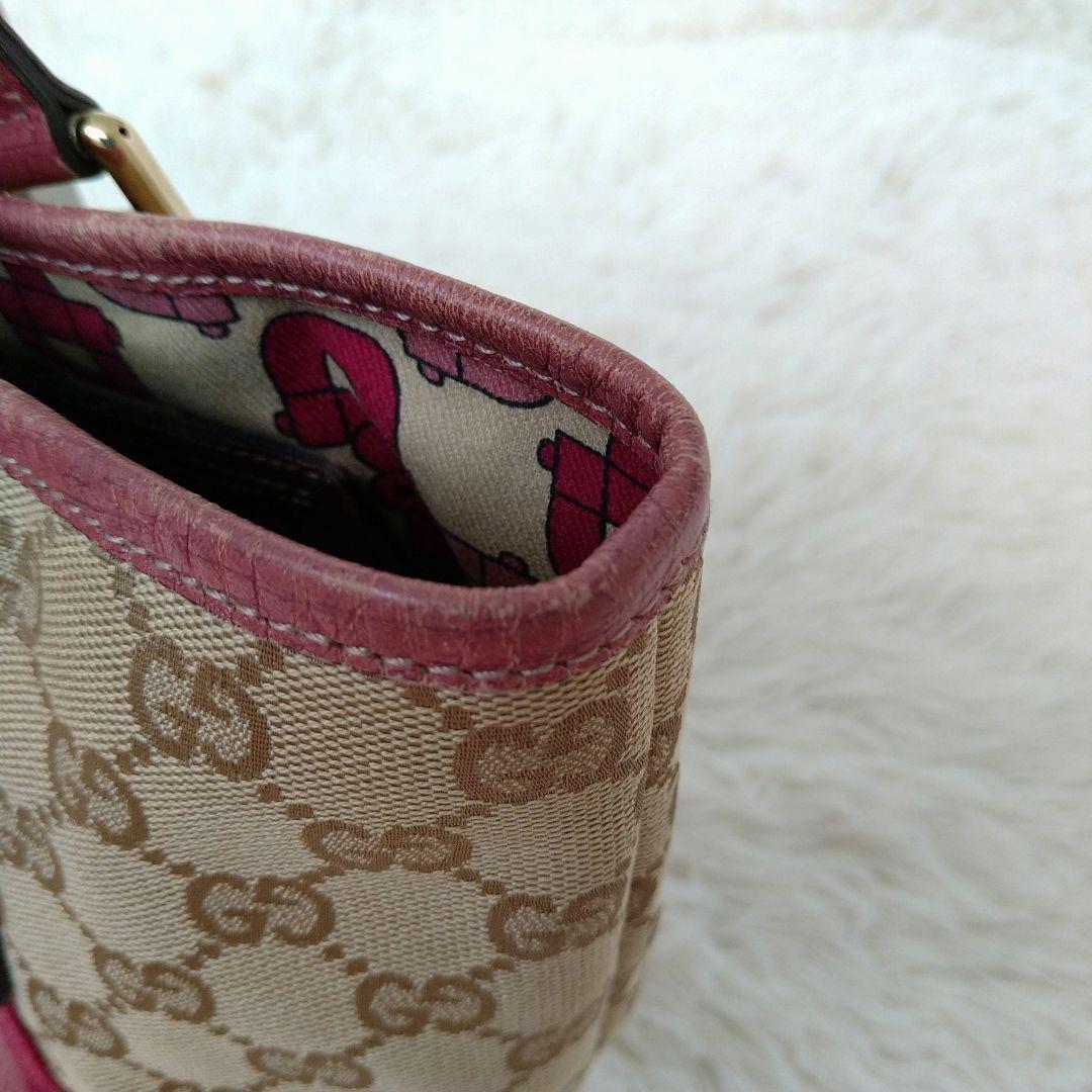 GUCCI Hand Bag Tote Purse Sherry Line GG Canvas Beige Pink Authentic