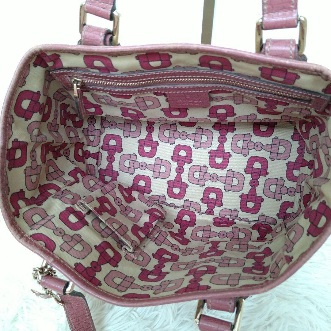 GUCCI Hand Bag Tote Purse Sherry Line GG Canvas Beige Pink Authentic
