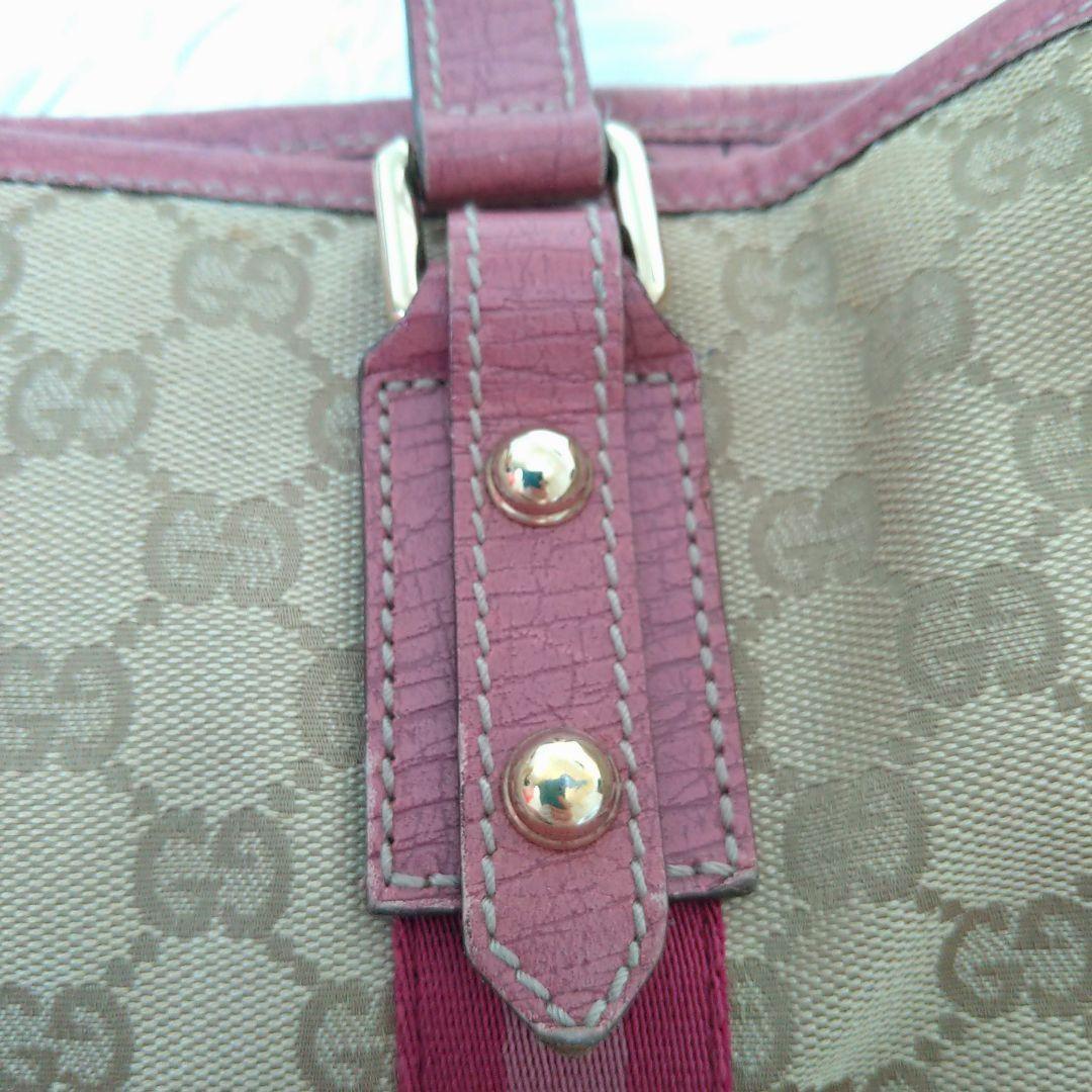 GUCCI Hand Bag Tote Purse Sherry Line GG Canvas Beige Pink Authentic