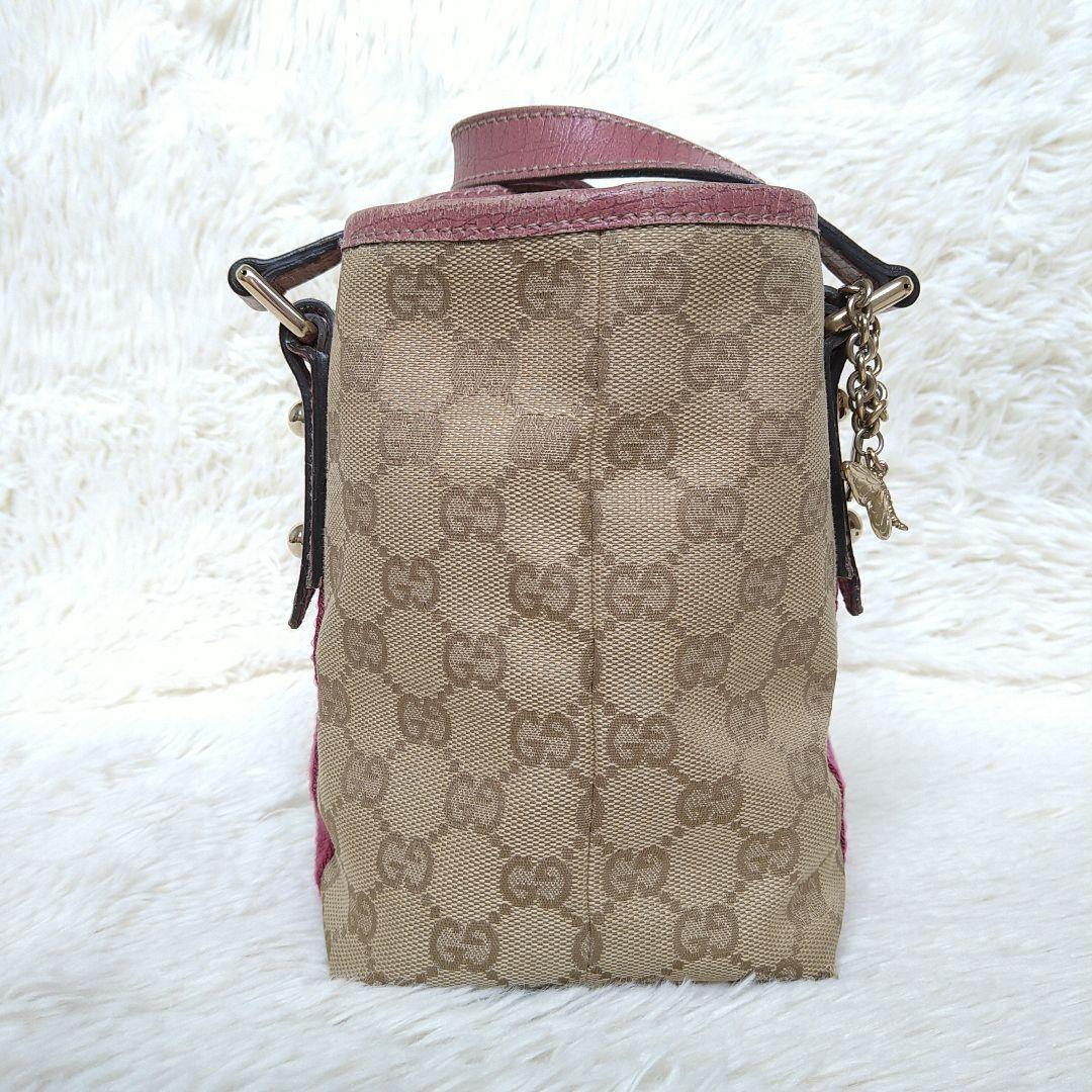 GUCCI Hand Bag Tote Purse Sherry Line GG Canvas Beige Pink Authentic