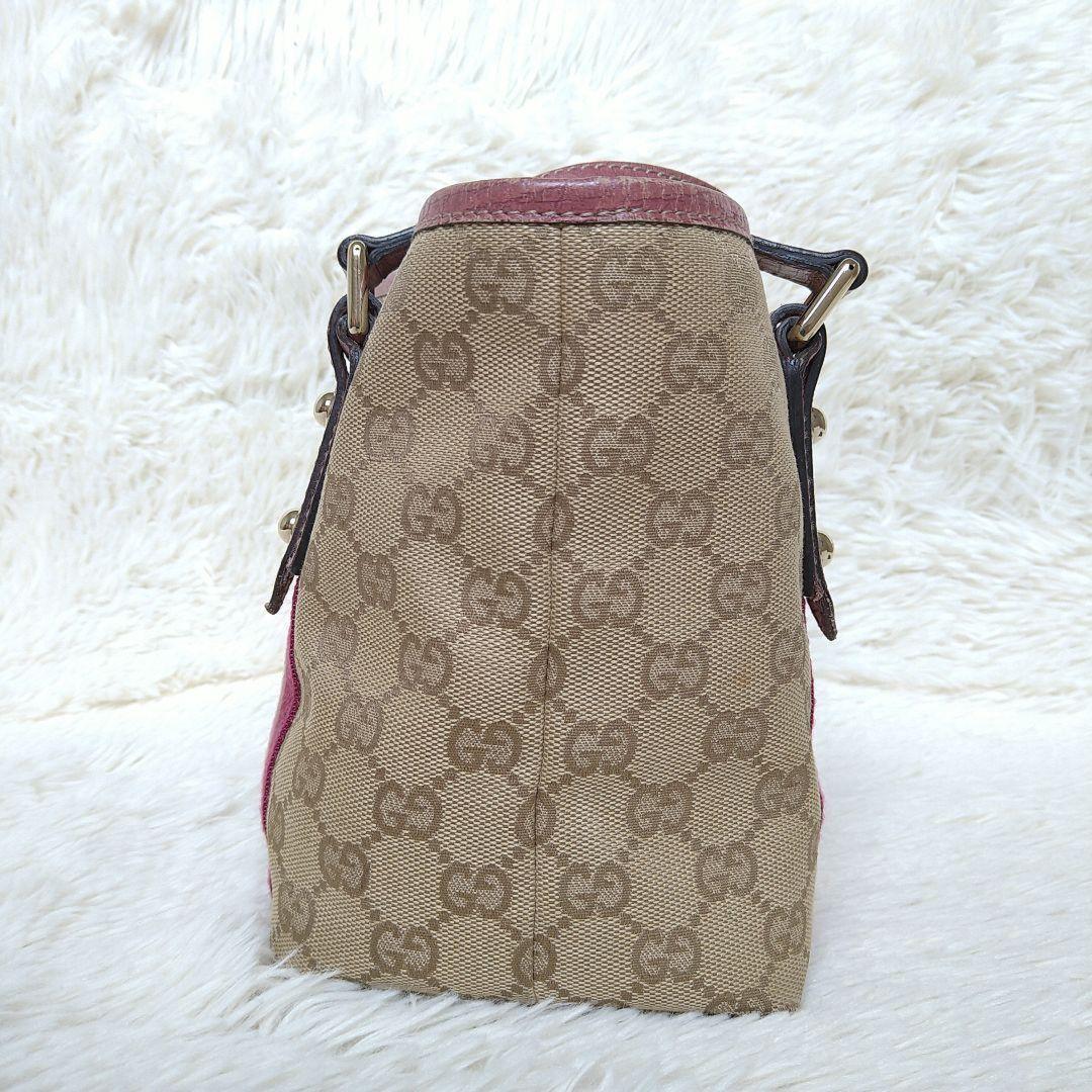 GUCCI Hand Bag Tote Purse Sherry Line GG Canvas Beige Pink Authentic