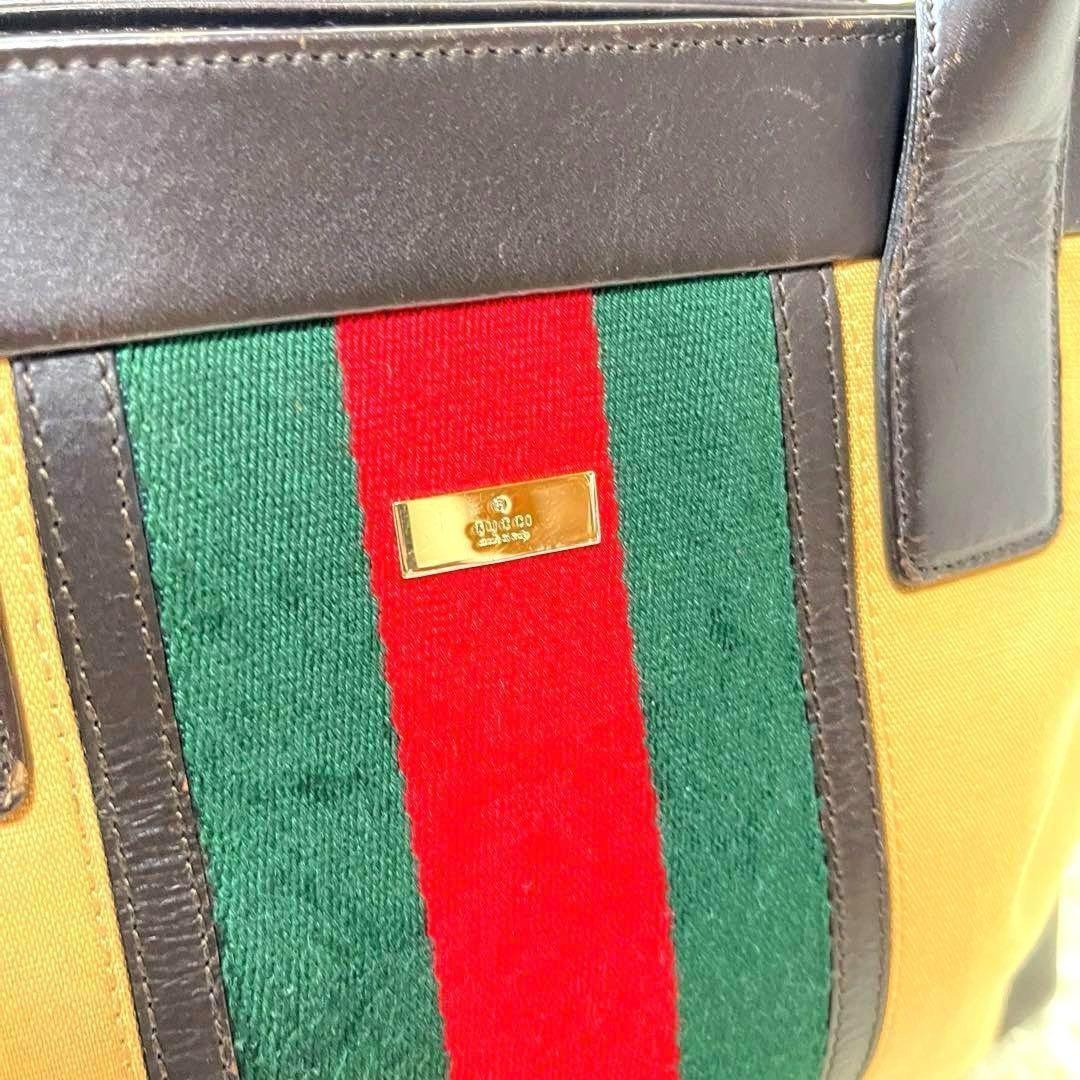 GUCCI Hand Bag Tote Purse Sherry Line Canvas Leather Brown Authentic