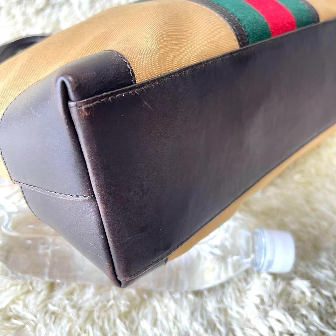 GUCCI Hand Bag Tote Purse Sherry Line Canvas Leather Brown Authentic