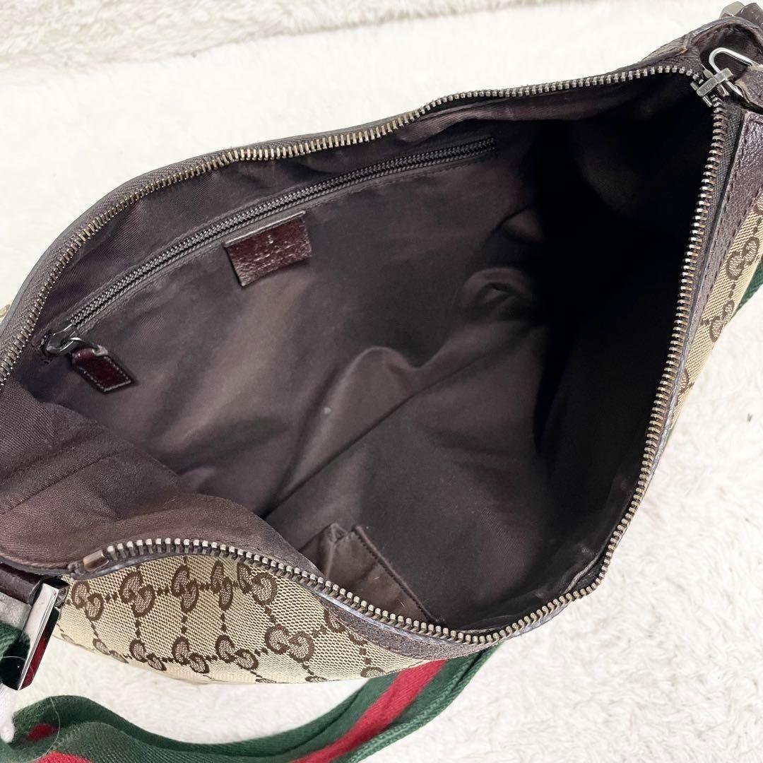 GUCCI Shoulder Bag Purse Sherry Line GG Canvas Leather Beige Brown Authentic