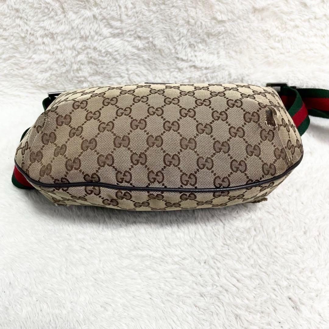 GUCCI Shoulder Bag Purse Sherry Line GG Canvas Leather Beige Brown Authentic
