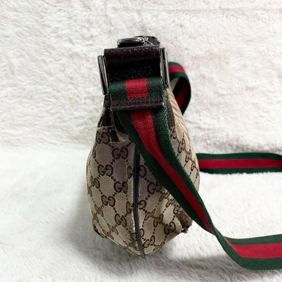 GUCCI Shoulder Bag Purse Sherry Line GG Canvas Leather Beige Brown Authentic