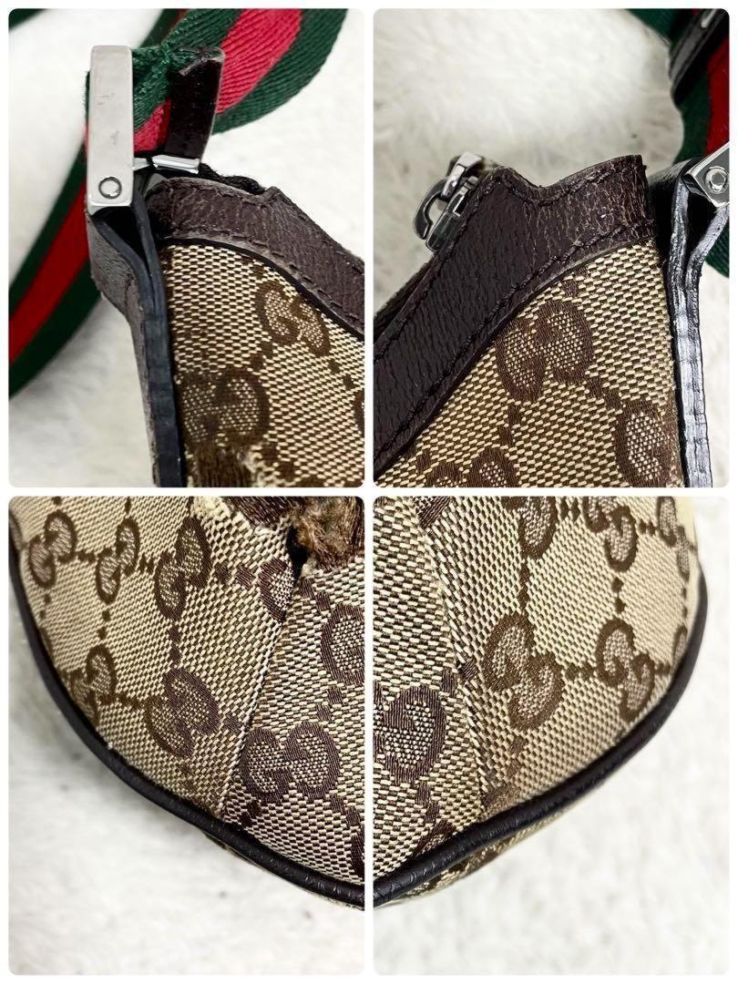 GUCCI Shoulder Bag Purse Sherry Line GG Canvas Leather Beige Brown Authentic