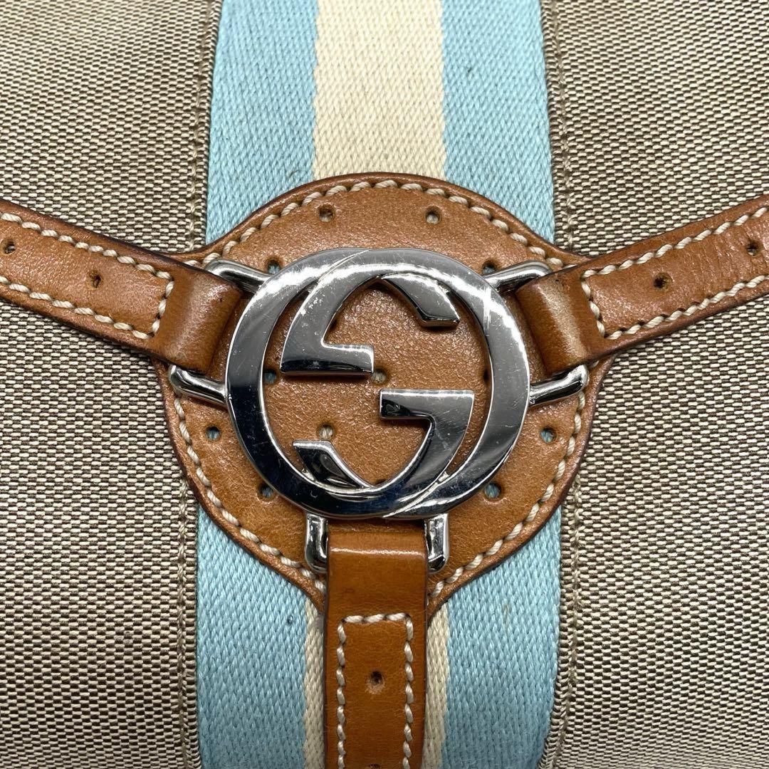 GUCCI Shoulder Bag Purse Sherry Line Canvas Leather Beige Authentic