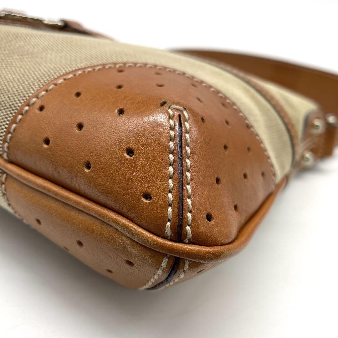 GUCCI Shoulder Bag Purse Sherry Line Canvas Leather Beige Authentic