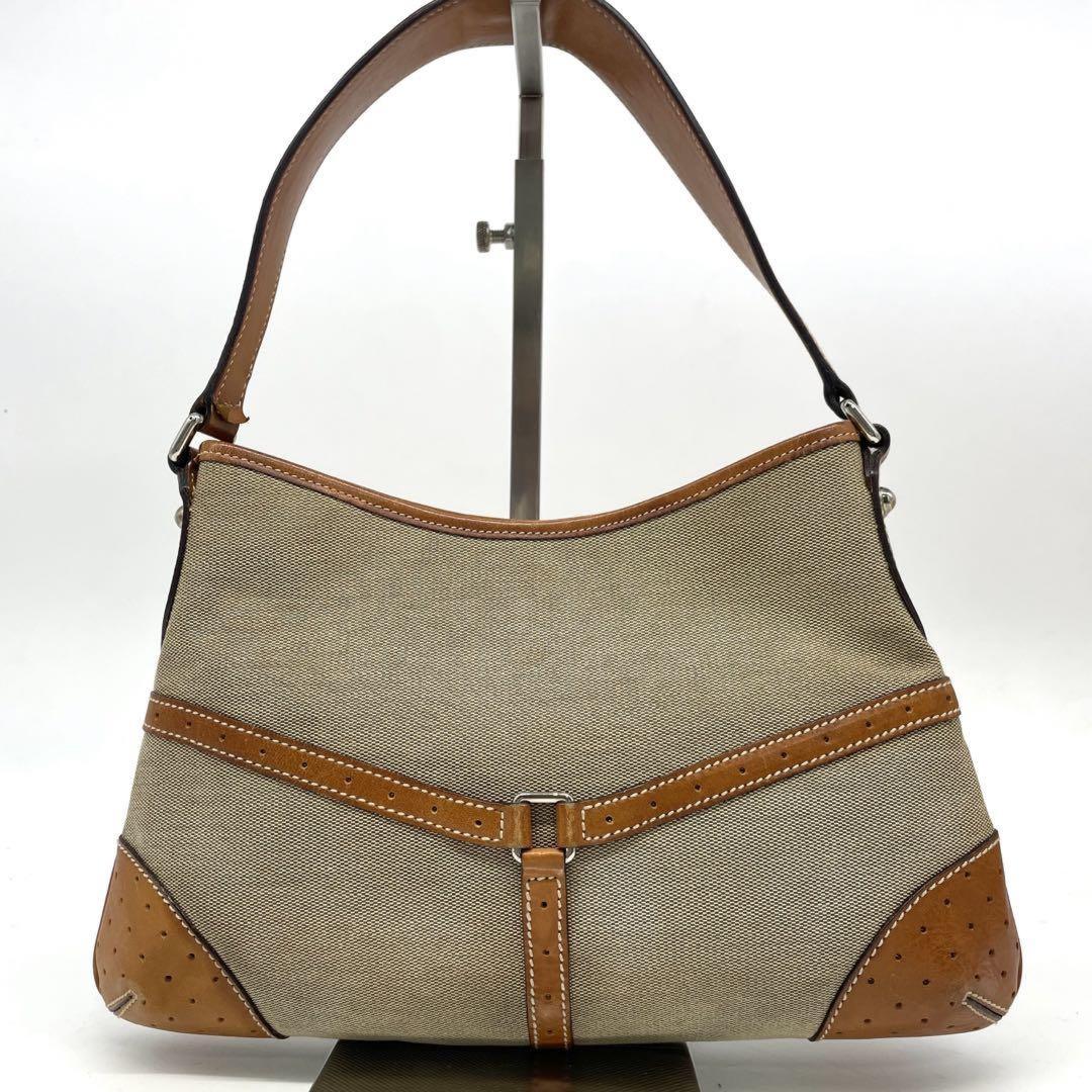 GUCCI Shoulder Bag Purse Sherry Line Canvas Leather Beige Authentic