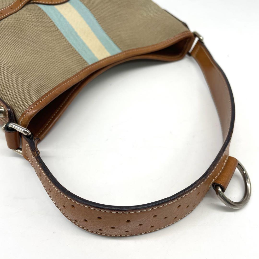 GUCCI Shoulder Bag Purse Sherry Line Canvas Leather Beige Authentic