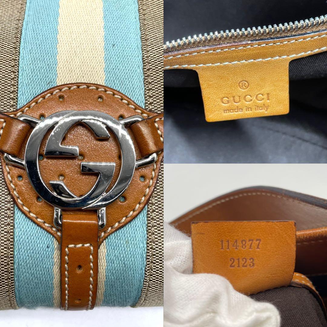 GUCCI Shoulder Bag Purse Sherry Line Canvas Leather Beige Authentic