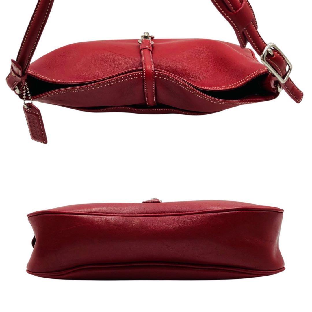COACH Shoulder Bag Purse Leather Red Authentic