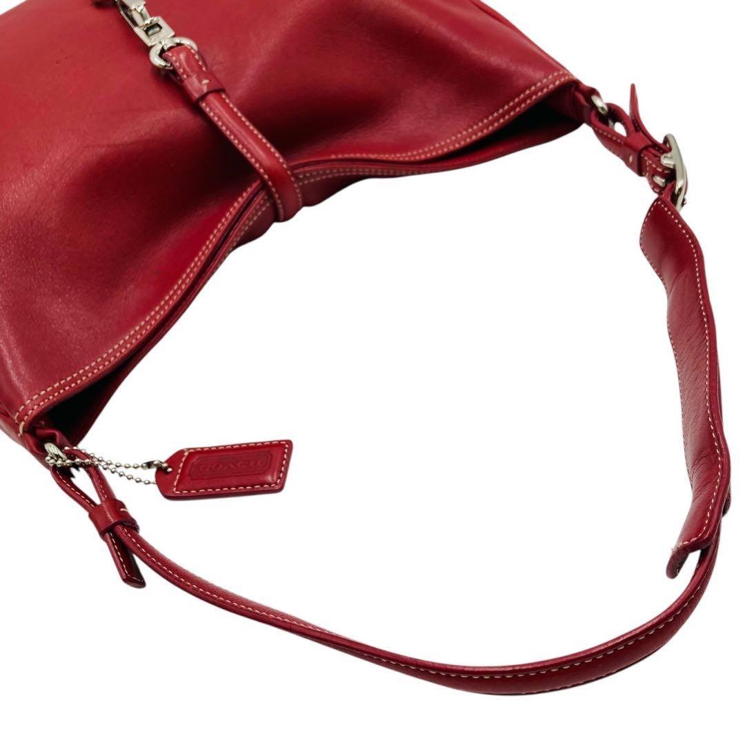 COACH Shoulder Bag Purse Leather Red Authentic