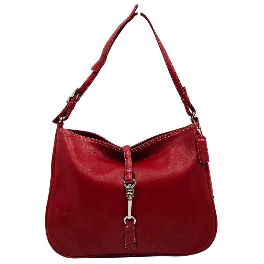 COACH Shoulder Bag Purse Leather Red Authentic