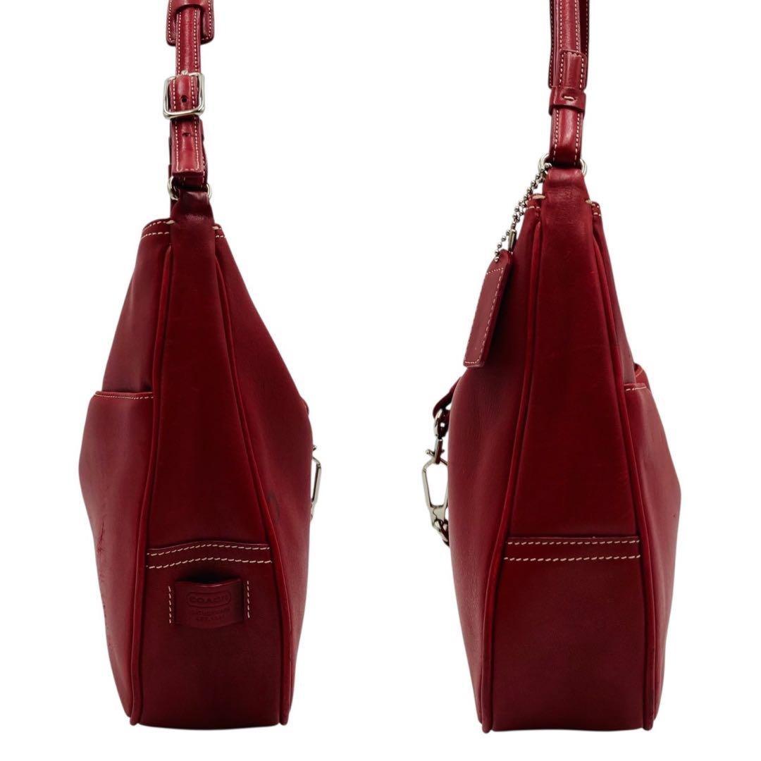 COACH Shoulder Bag Purse Leather Red Authentic