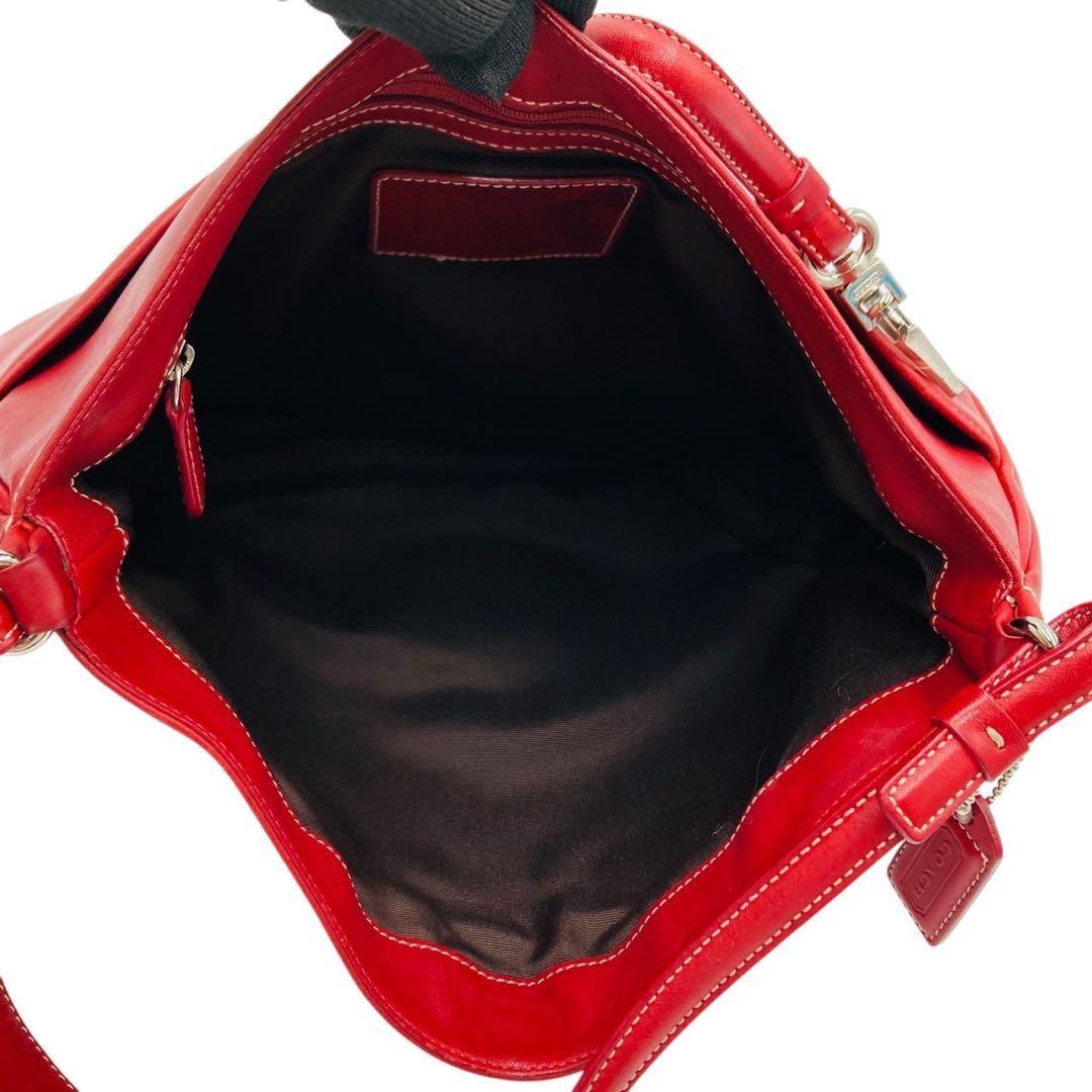 COACH Shoulder Bag Purse Leather Red Authentic
