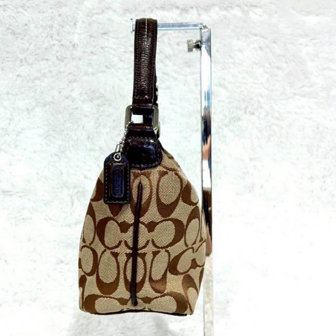 COACH Accessory Pouch Hand Bag Tote Purse Signature Canvas Suede Leather Brown