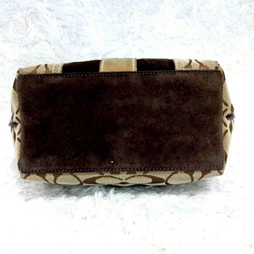 COACH Accessory Pouch Hand Bag Tote Purse Signature Canvas Suede Leather Brown