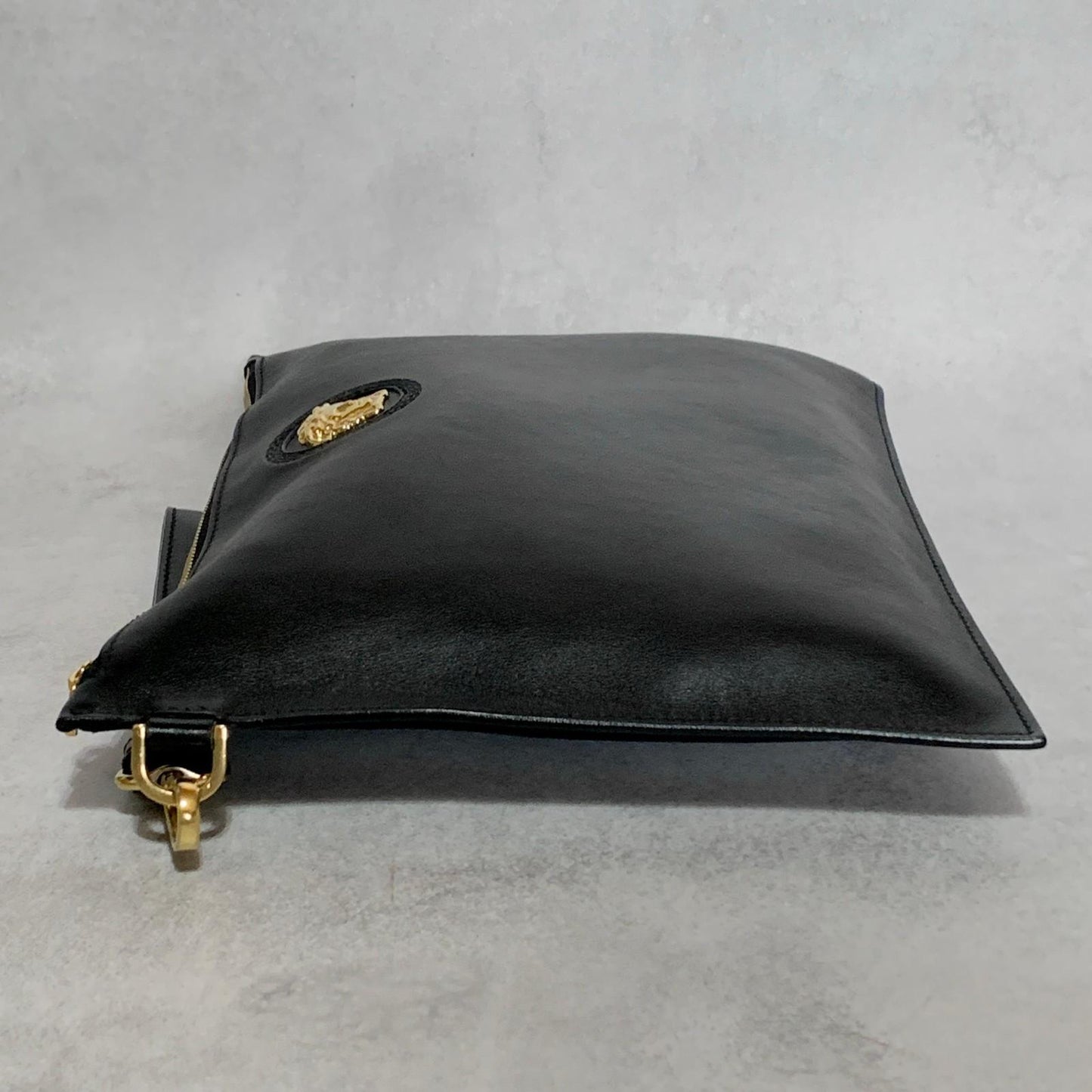 VERSACE Clutch Bag Medusa Purse Handbag Leather Black Gold Used Unisex Authentic