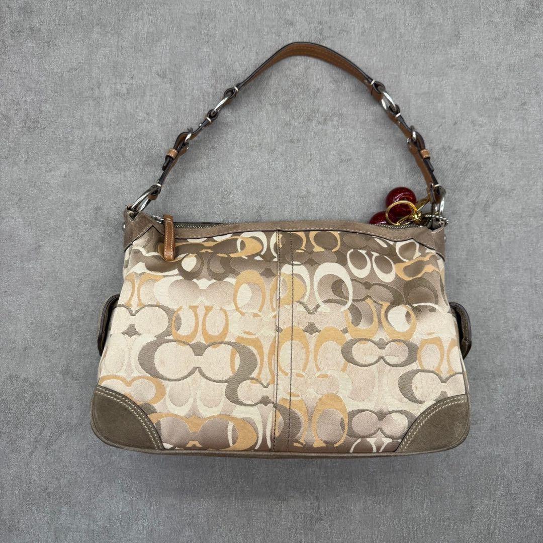 COACH Accessory Pouch Hand Bag Tote Purse Signature Suede Beige Authentic