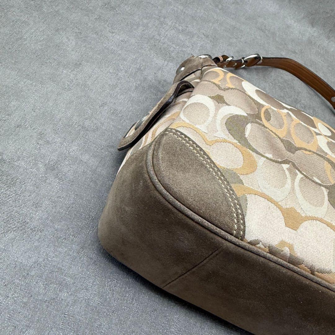COACH Accessory Pouch Hand Bag Tote Purse Signature Suede Beige Authentic
