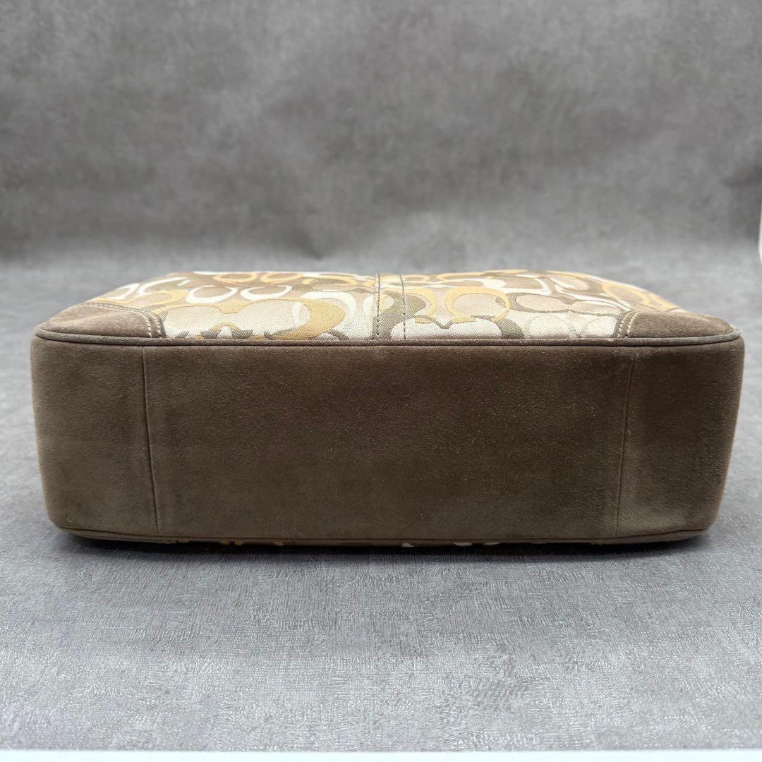 COACH Accessory Pouch Hand Bag Tote Purse Signature Suede Beige Authentic