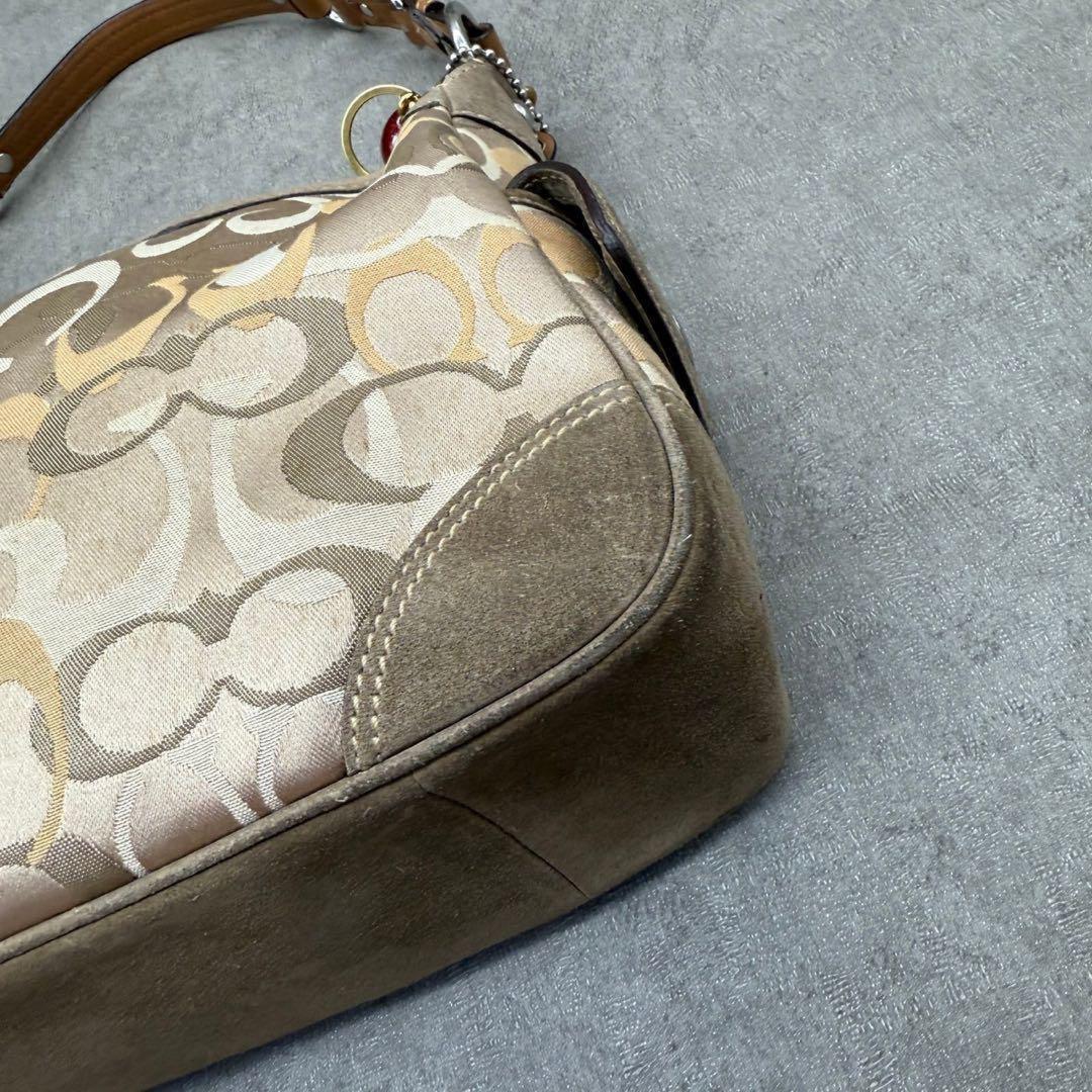 COACH Accessory Pouch Hand Bag Tote Purse Signature Suede Beige Authentic