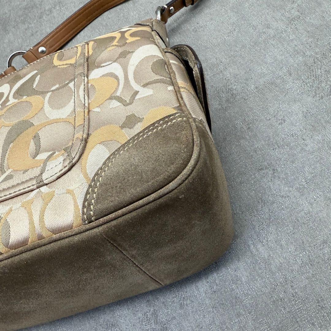 COACH Accessory Pouch Hand Bag Tote Purse Signature Suede Beige Authentic
