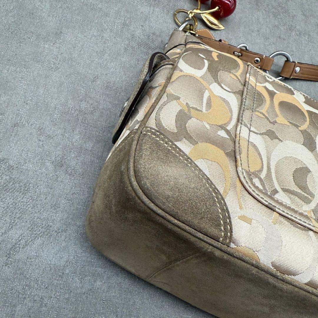 COACH Accessory Pouch Hand Bag Tote Purse Signature Suede Beige Authentic