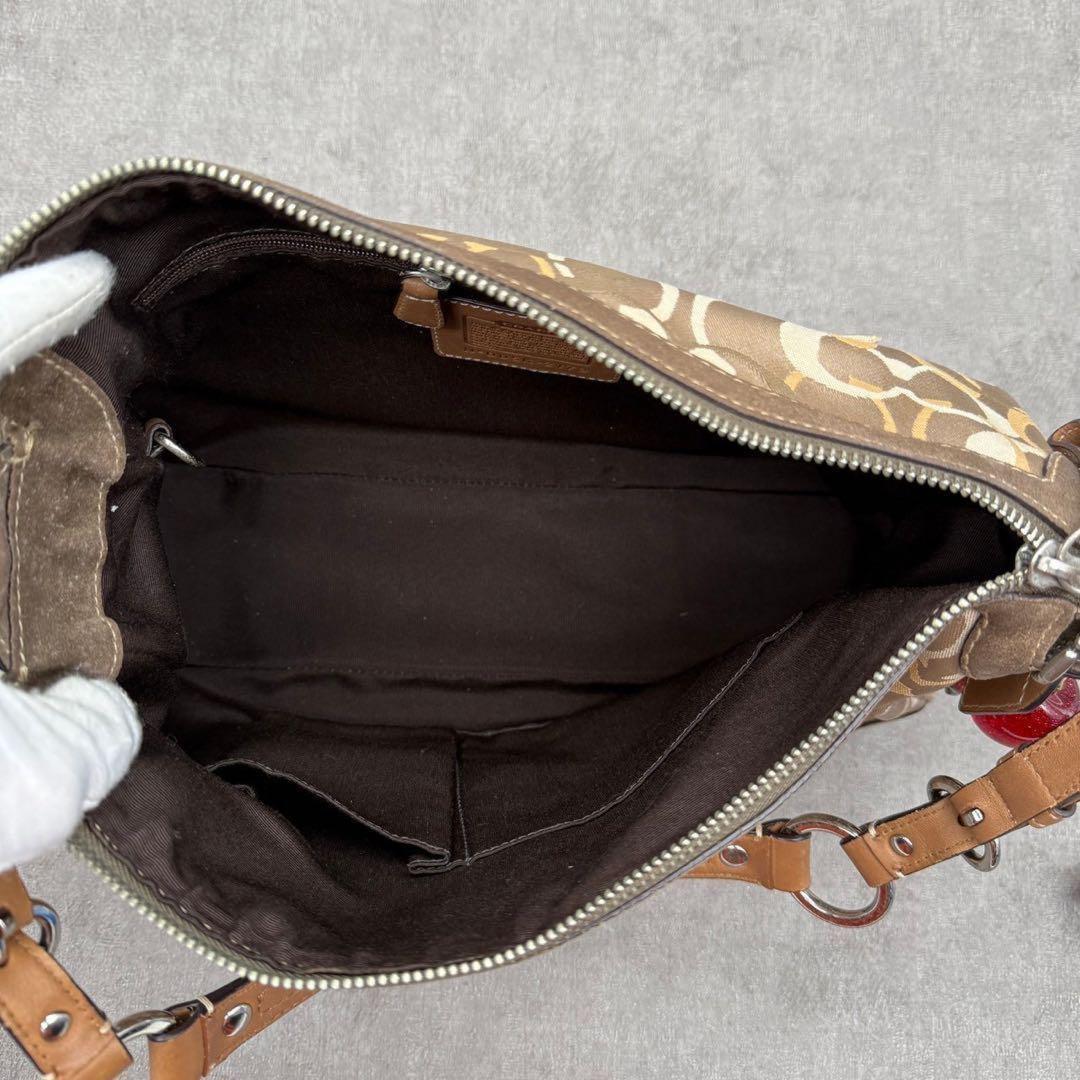 COACH Accessory Pouch Hand Bag Tote Purse Signature Suede Beige Authentic