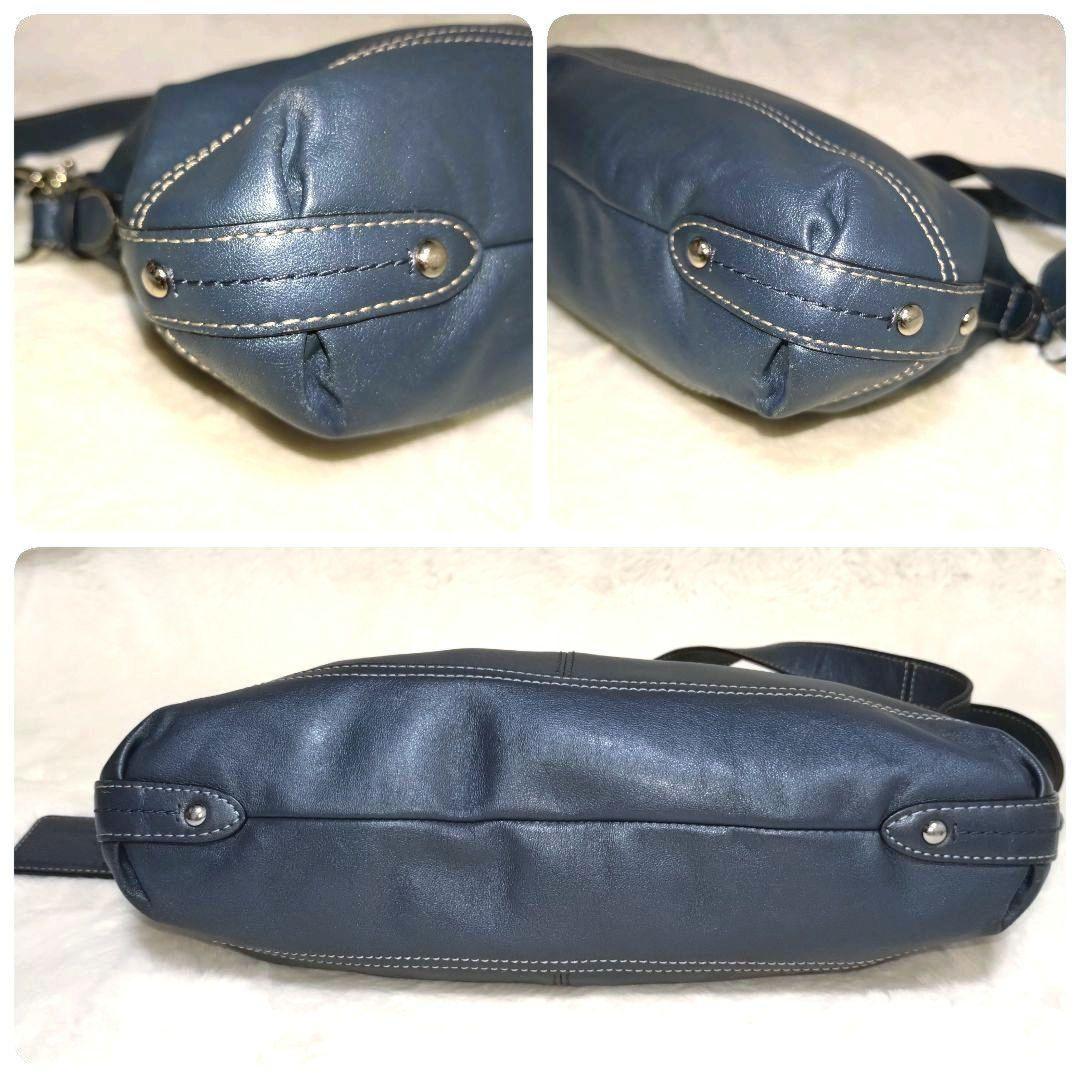 COACH Shoulder Bag Purse Leather metallic blue Authentic