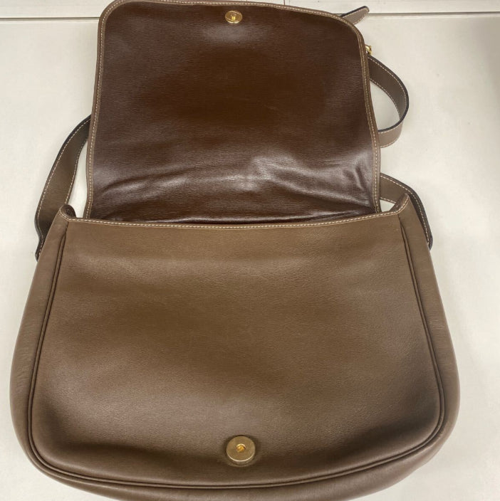 Christian Dior Shoulder Bag CD Stitch Brown Gold Leather Unisex Used Authentic
