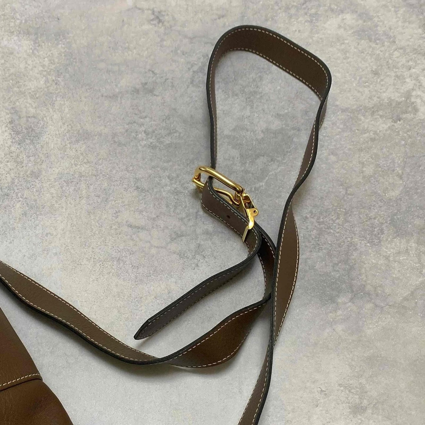 Christian Dior Shoulder Bag CD Stitch Brown Gold Leather Unisex Used Authentic