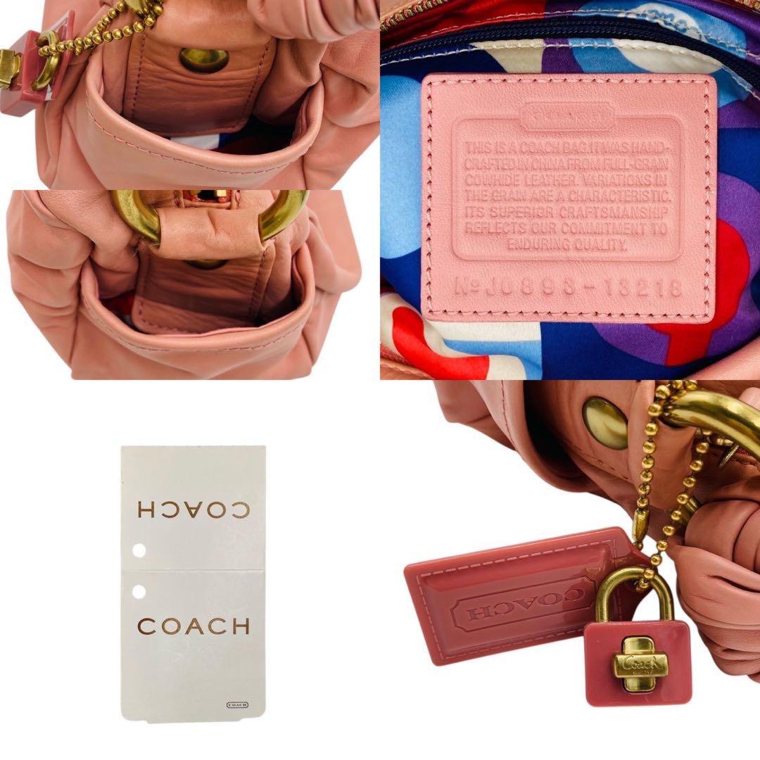 COACH Shoulder Bag Purse Leather Pink Authentic