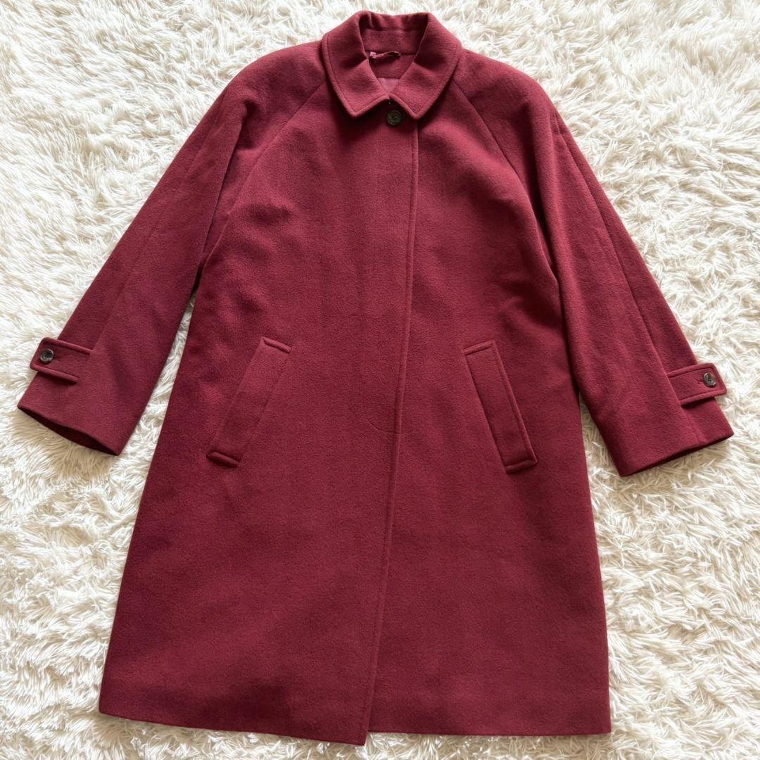 Aquascutum Long Coat Club Check Asian fit L US size M Wine Red Authentic
