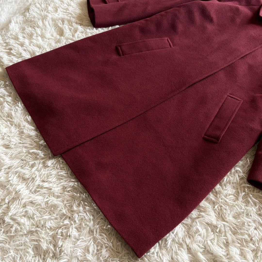 Aquascutum Long Coat Club Check Asian fit L US size M Wine Red Authentic