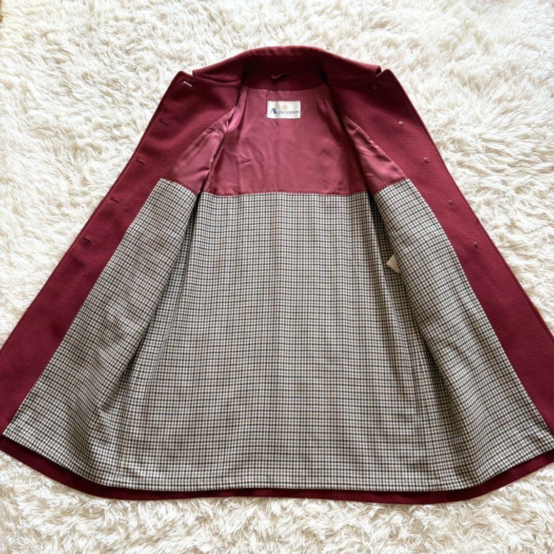 Aquascutum Long Coat Club Check Asian fit L US size M Wine Red Authentic