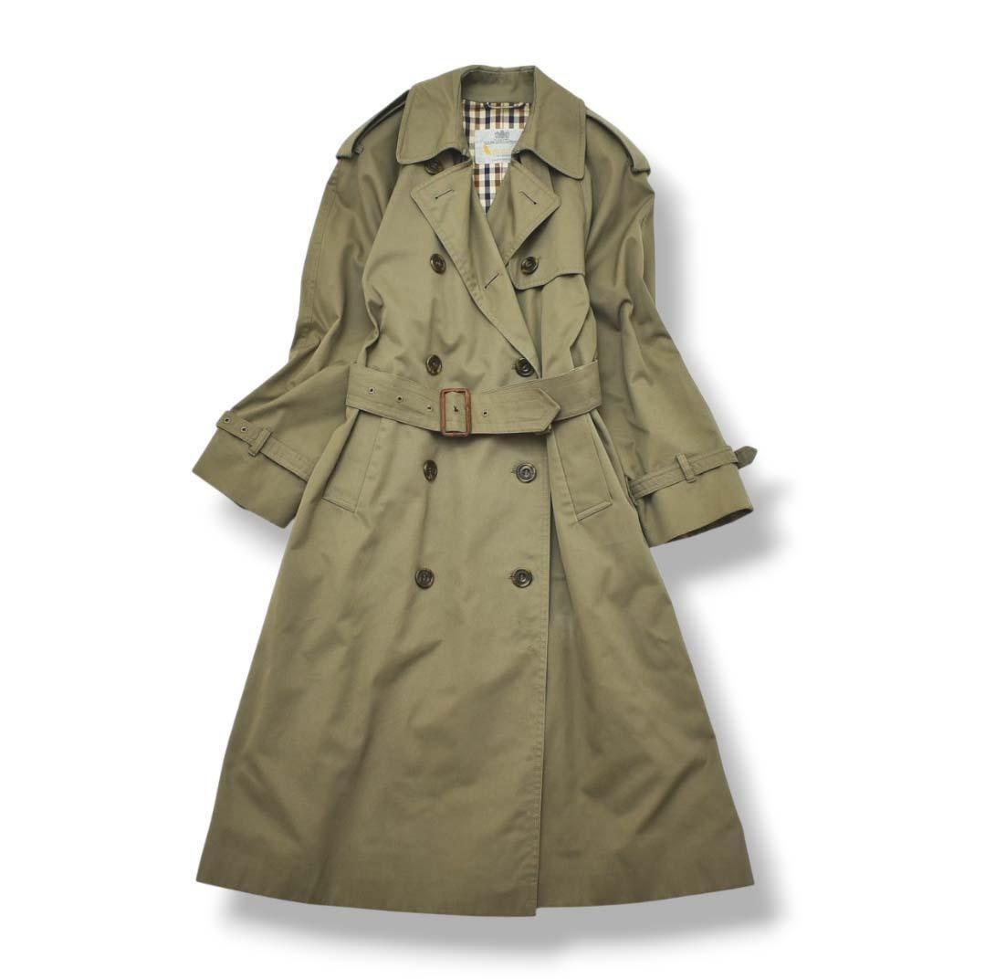 Aquascutum Trench Coat Club Check Asian fit L US size M Khaki Authentic