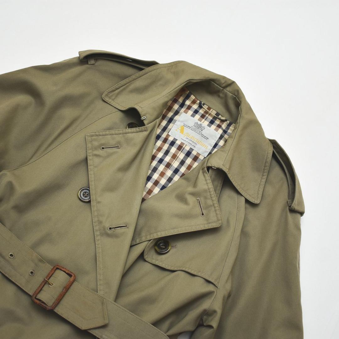 Aquascutum Trench Coat Club Check Asian fit L US size M Khaki Authentic
