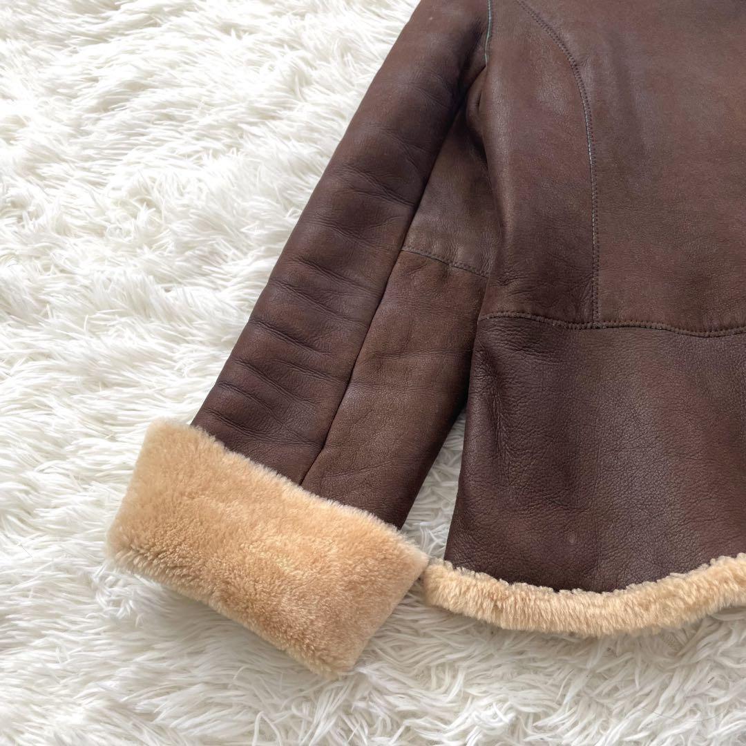 Aquascutum Mouton Boa Jacket Asian fit L US size M Brown Authentic