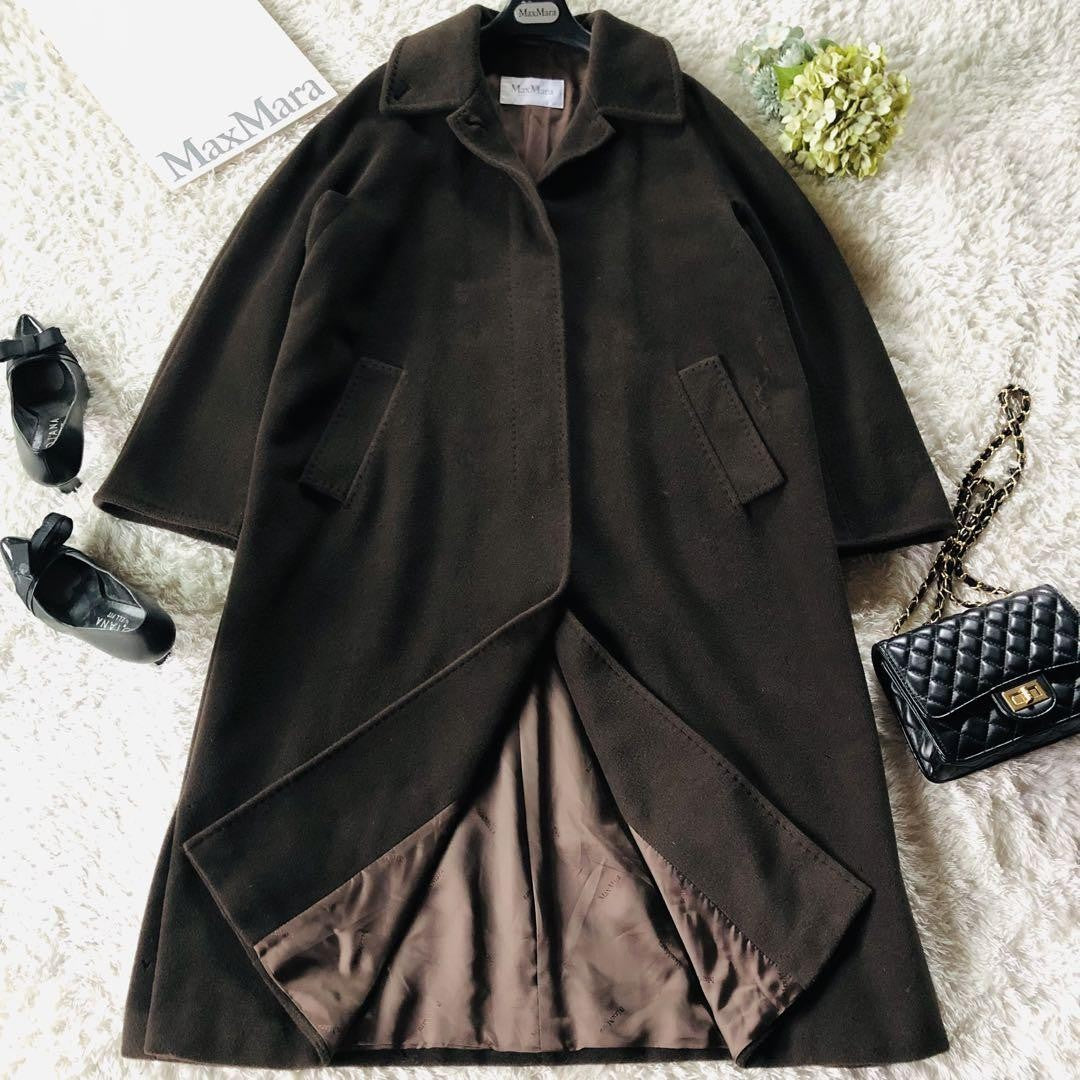Max Mara Long Coat Asian fit M 38 US size S Dark Brown Authentic