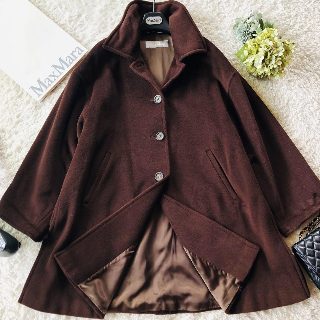 Max Mara Wool Coat Asian fit L 40 US size M Dark Brown Authentic