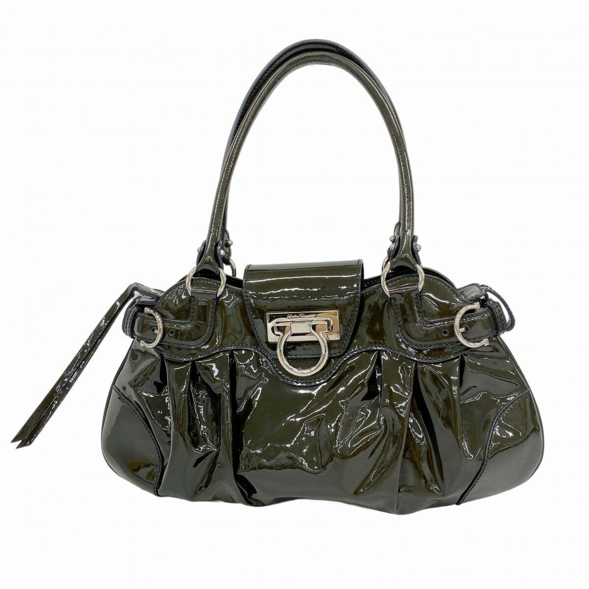 Salvatore Ferragamo Hand Bag Tote Purse Gancini Khaki Authentic