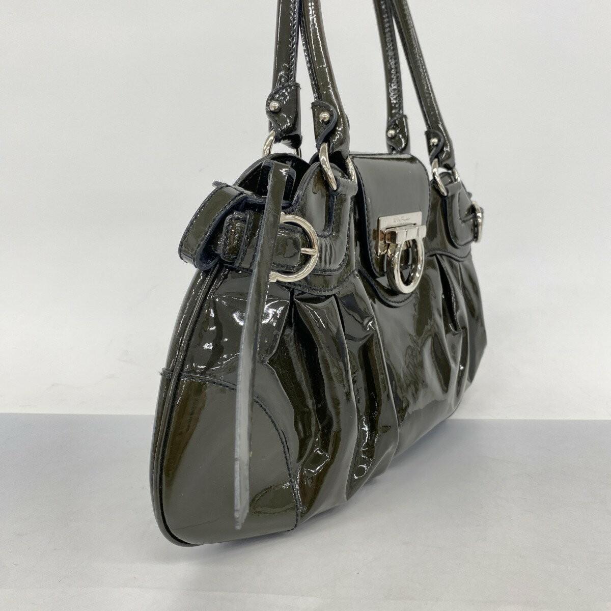 Salvatore Ferragamo Hand Bag Tote Purse Gancini Khaki Authentic