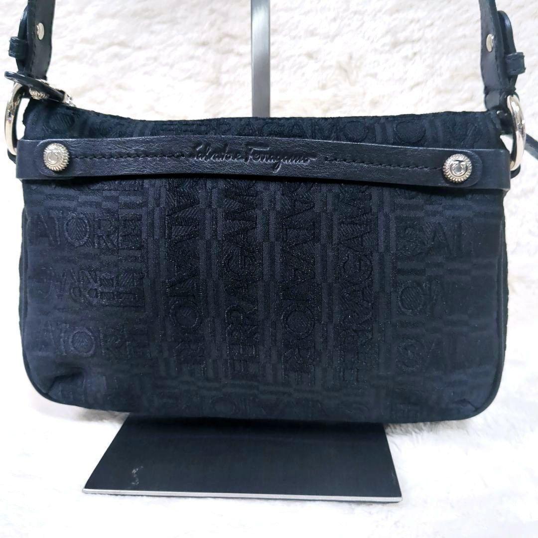 Salvatore Ferragamo Accessory Pouch Hand Bag Tote Purse Leather Canvas Black