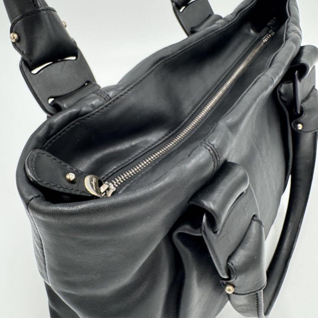 Salvatore Ferragamo Hand Bag Tote Purse Vara Ribbon Leather Black Authentic